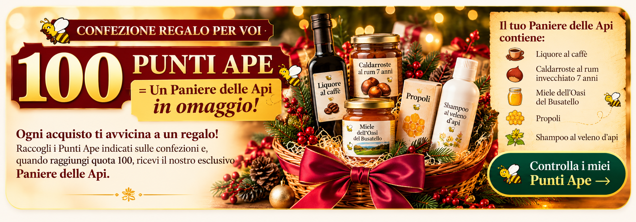 Confezione regalo per voi: 100 Punti Ape per ricevere il Paniere delle Api in omaggio